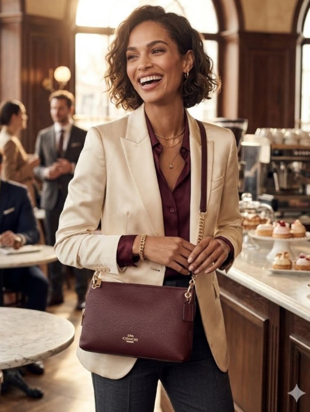 COACH -Rich Burgundy Pebbled Leather Mia Crossbody Purse With Gold Accents